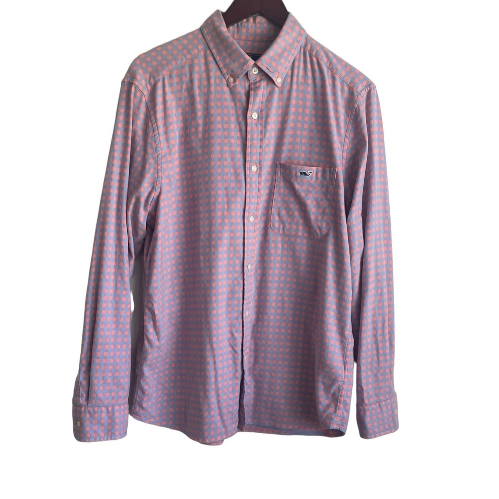 Vineyard Vines Mens Shirt M Peach Blue Gingham Button Down Classic Fit Tucker